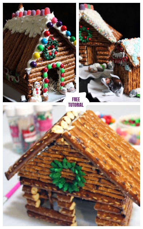 DIY Christmas Crackers Cottage Tutorials -   Christmas Decorated Pretzel Cabins DIY Tutorial