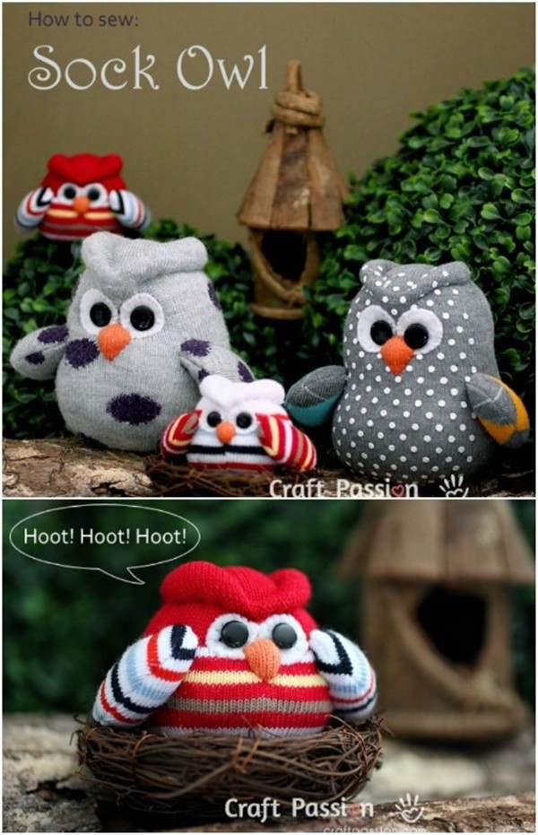 20 Adorable Sock Toys DIY Tutorials You Will Love to Make - DIY ﻿Sock Owl Tutorial