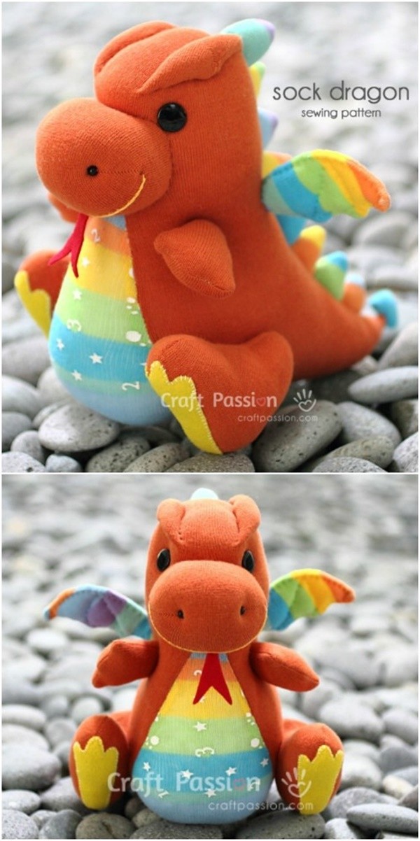 20 Adorable Sock Toys DIY Tutorials You Will Love to Make - DIY ﻿Sock Dragon Tutorial