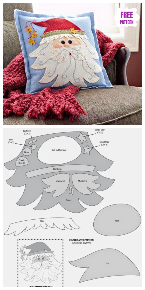 Christmas Craft: DIY Felt Santa Claus Pillow Sewing Free Pattern