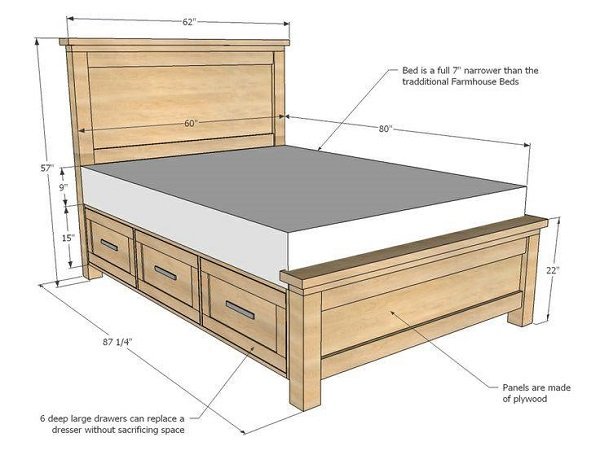 DIY Farmhouse Storage Bed With Storage Drawers