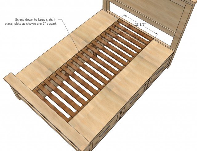 DIY Farmhouse Storage Bed With Storage Drawers 