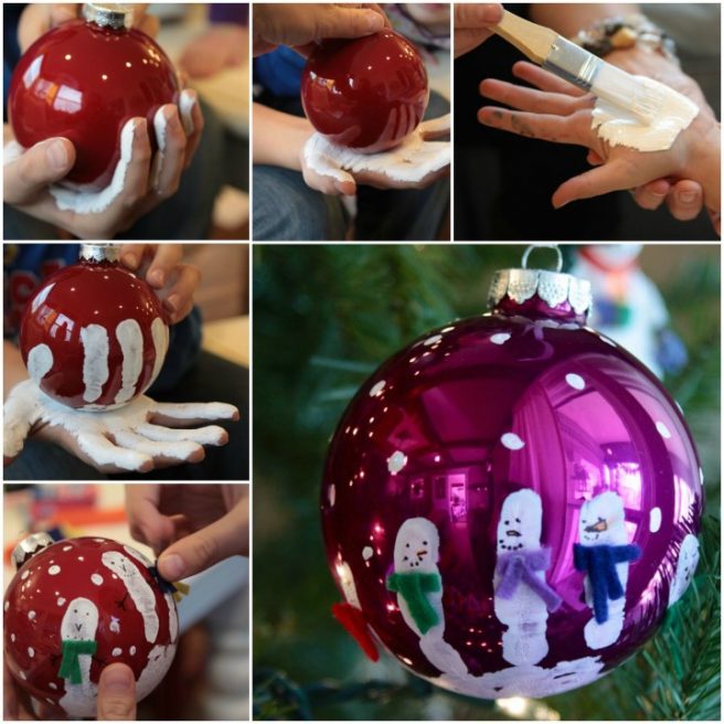 DIY Handprint Snowman Christmas Ornaments tutorials