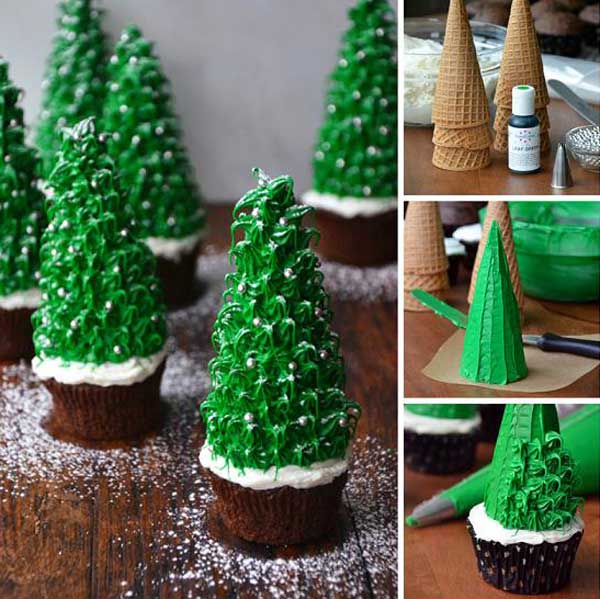 20+ Super Cute Christmas Treats DIY Ideas For This Holiday - Christmas Tree Cupcakes Tutorial