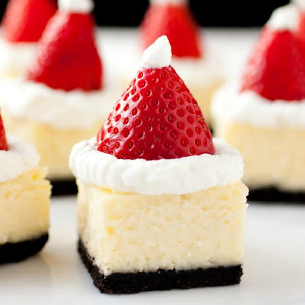 20+ Super Cute Christmas Treats DIY Ideas For This Holiday - Santa Hat Cheesecake bites Tutorial