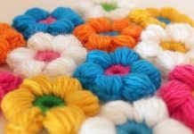 Crochet 6 Petal Puff Stitch Flower Free Pattern (Video) DIY Crochet 6 Petal Puff Stitch Flower Blanket Free Pattern (Video)