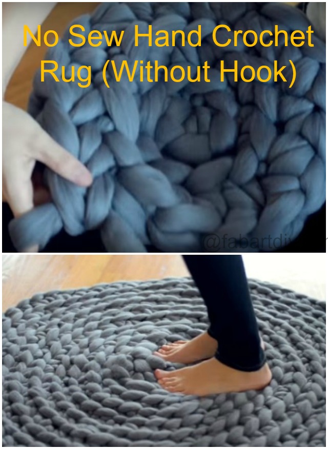 DIY No Sew Hand Crochet Rug Without Hook (Video)
