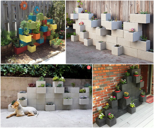 10 Amazing Cinder Block DIY Ideas and Projects--concrete cinder block vertical garden planter