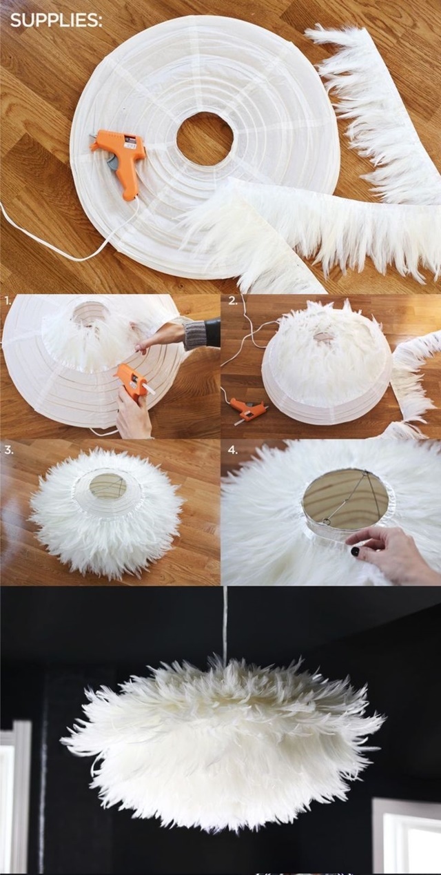 10 Low Budget DIY Home Decoration Projects-DIY Chic White Feather Chandelier