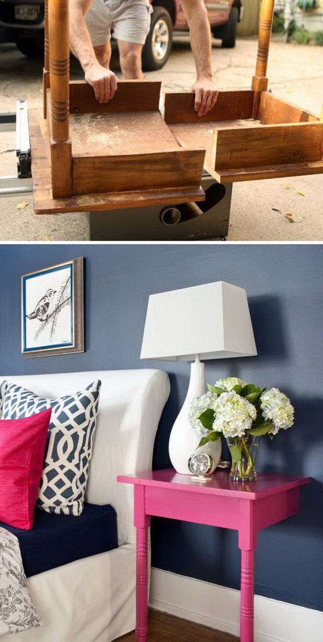 10 Low Budget DIY Home Decoration Projects-Cut old Table into 2 Stylish and Useful Nightstands