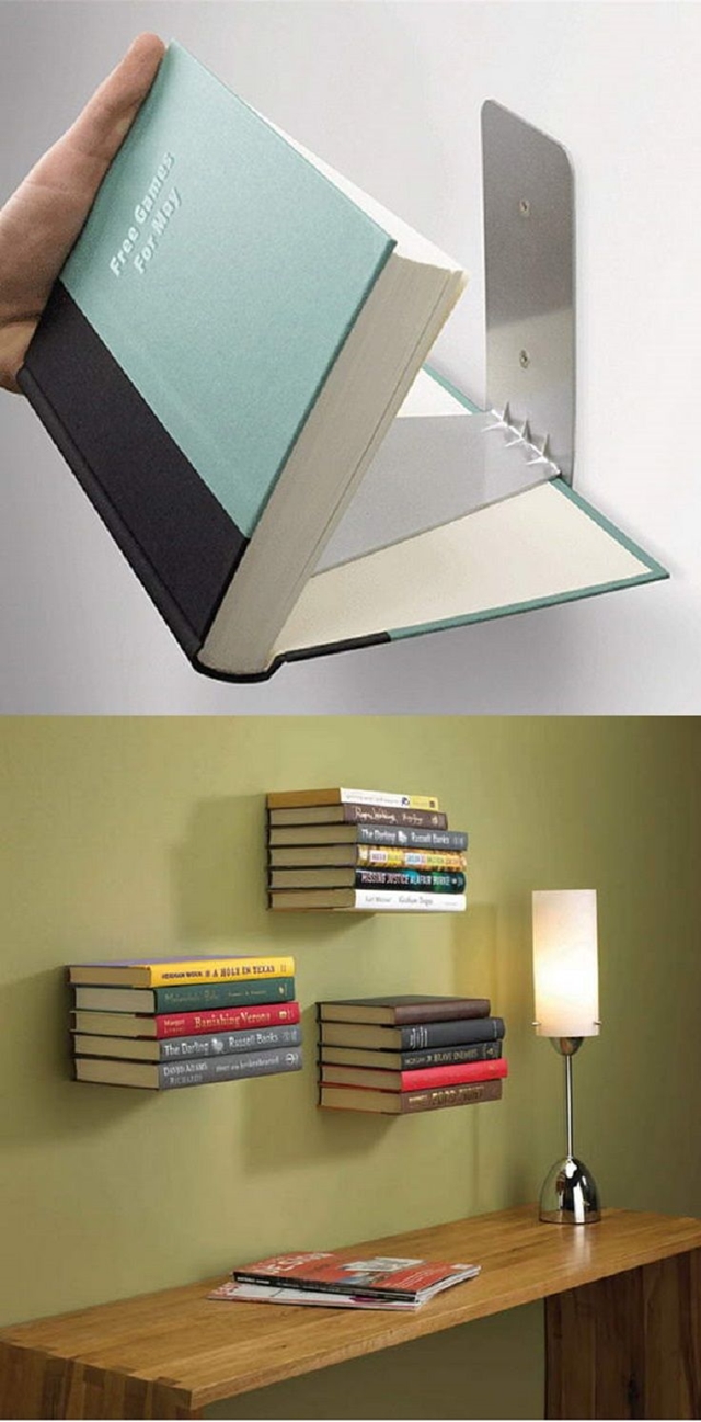 10 Low Budget DIY Home Decoration Projects-DIY Floating Book Shelves out of Books