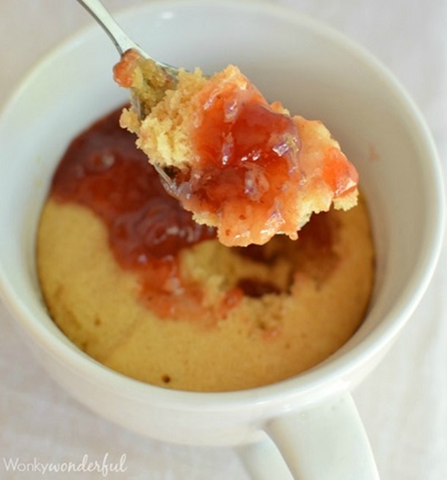 20 DIY Mug Cakes Recipes to Start Your Day-Peanut Butter and Jelly Microwave Cake in a Mug