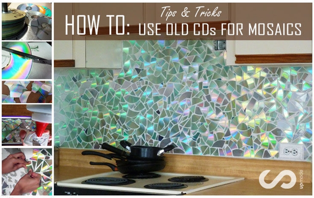 5 DIY Kitchen Backsplashes -DIY CD Mosaic Kitchen Backsplash