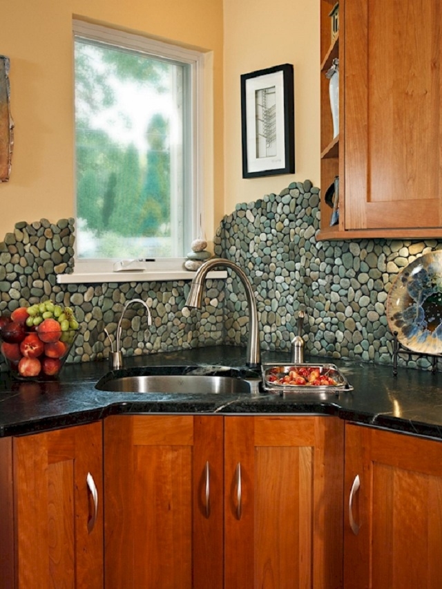 5 DIY Kitchen Backsplashes -DIY Pebble Mosaic Kitchen Backsplash