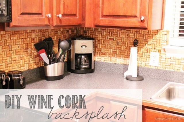 5 DIY Kitchen Backsplashes -DIY Wine Cork Kitchen Backsplash