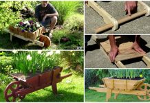 Rustic DIY Pallet Wheelbarrow Planter Free Plan (Video) DIY Pallet Wheelbarrow Planter Tutorial Video