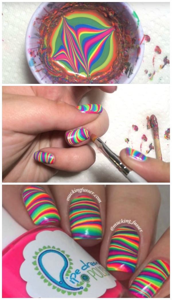 DIY Rainbow Water Marble Nail Art Tutorial