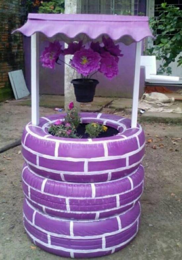 DIY Tire Wishing Well Planters