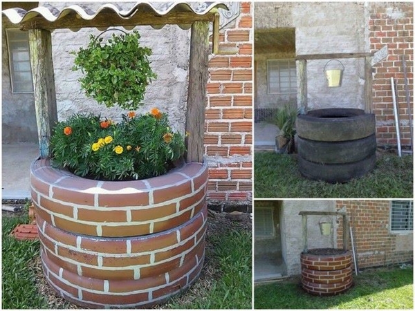 DIY Tire Wishing Well Planters