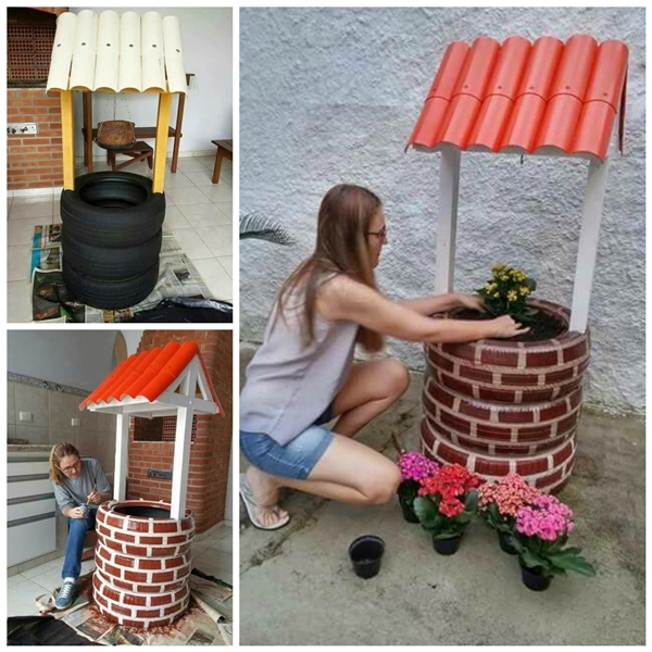 DIY Tire Wishing Well Planters