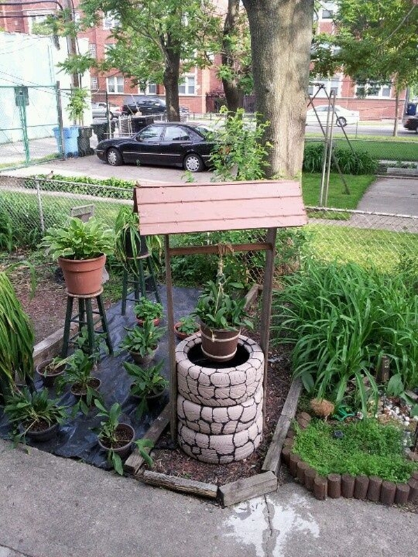 DIY Tire Wishing Well Planters