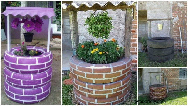 DIY Tire Wishing Well Planters