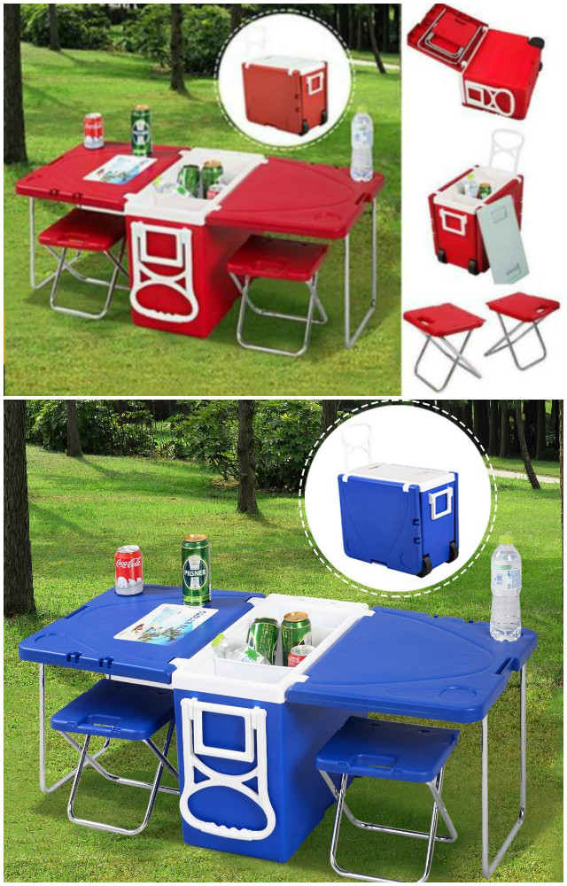 10 Camping Tips and Gadgets You'll Love This Summer -Rolling Cooler With Picnic Table And Chairs