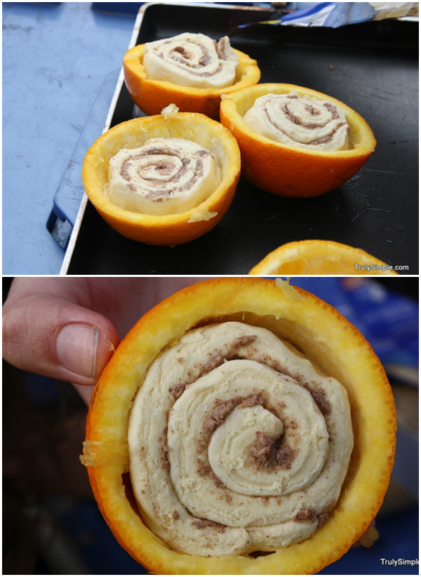 10 Camping Tips and Gadgets You'll Love This Summer - Orange rolls cooked in oranges 