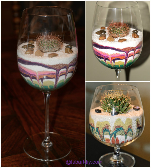 DIY Colorful Sand Terrarium Tutorials - Succulent Sand Art Wine Glass Terrariums