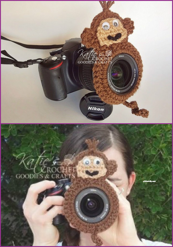 DIY Crochet Camera buddy Free Pattern-crochet monkey lens buddy