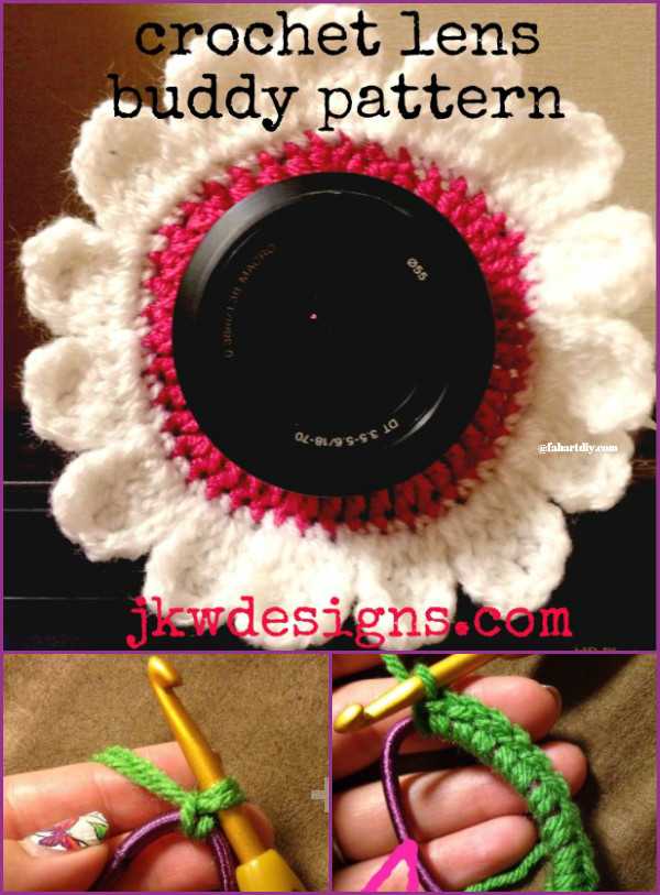 DIY Crochet Camera buddy Free Pattern Round Up - crochet flower lens buddy