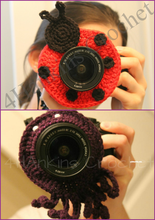 DIY Crochet Camera buddy Free Pattern-crochet ladybug octopus lens buddy 
