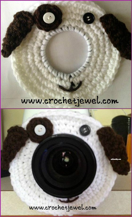 DIY Crochet Camera buddy Free Pattern Round Up - crochet puppy dog lens buddy