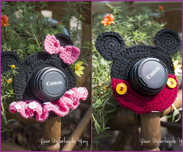 DIY Crochet Camera buddy Free Pattern Round Up-crochet micky minnie lens buddy pattern