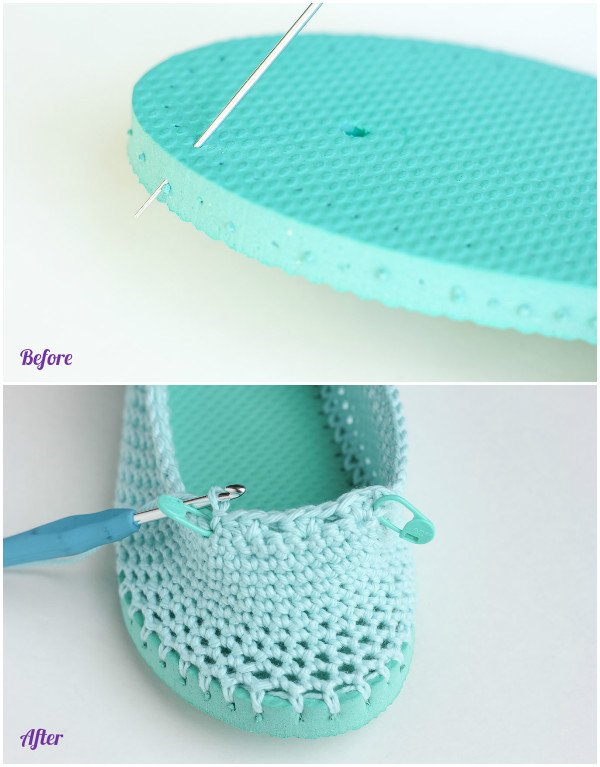 How to crochet on shoe sole 