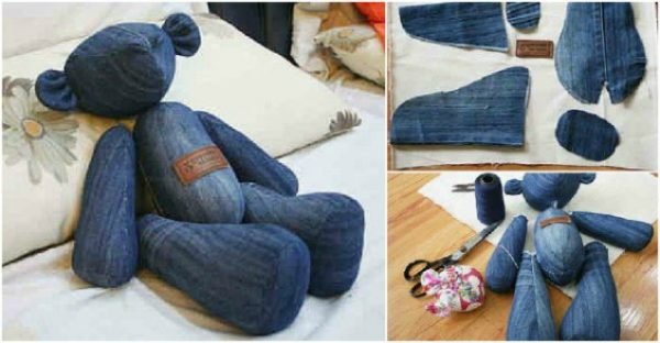 DIY Cute Jean Teddy Bear Free Sew Pattern & Template