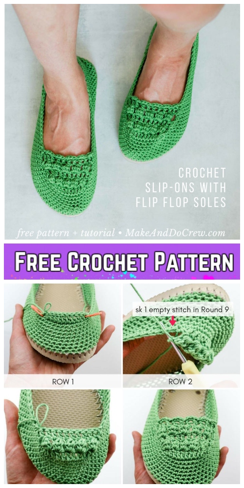 Crochet Summer Slipper On with Flip Flop Sole Free Pattern