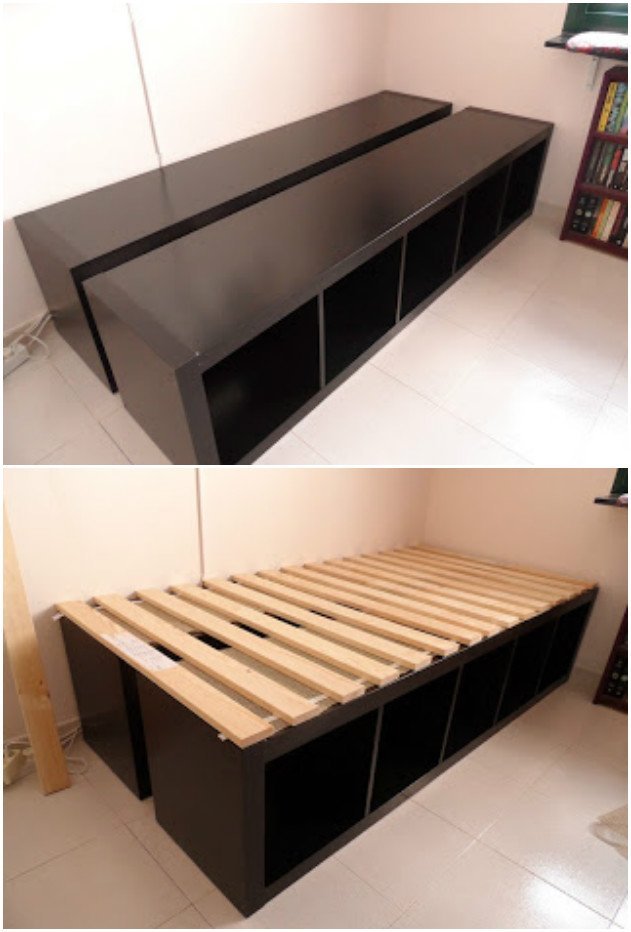 20 Cube Organizer DIY Ideas To De-clutter Your Whole House-Cube Unit Shelf Bed Frame