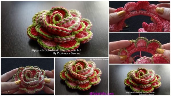 Crochet 3D Rose FreeCrochet Pattern - Rose Flower In Bloom with Video Tutorial