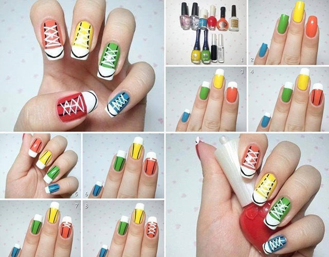 DIY Converse Nail Art Design Manicure Ideas and Tutorials-Rainbow