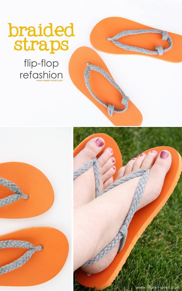 DIY Summer Flip Flop Makeover Ideas Tutorials - DIY Braided Strap Flip Flops Refashion