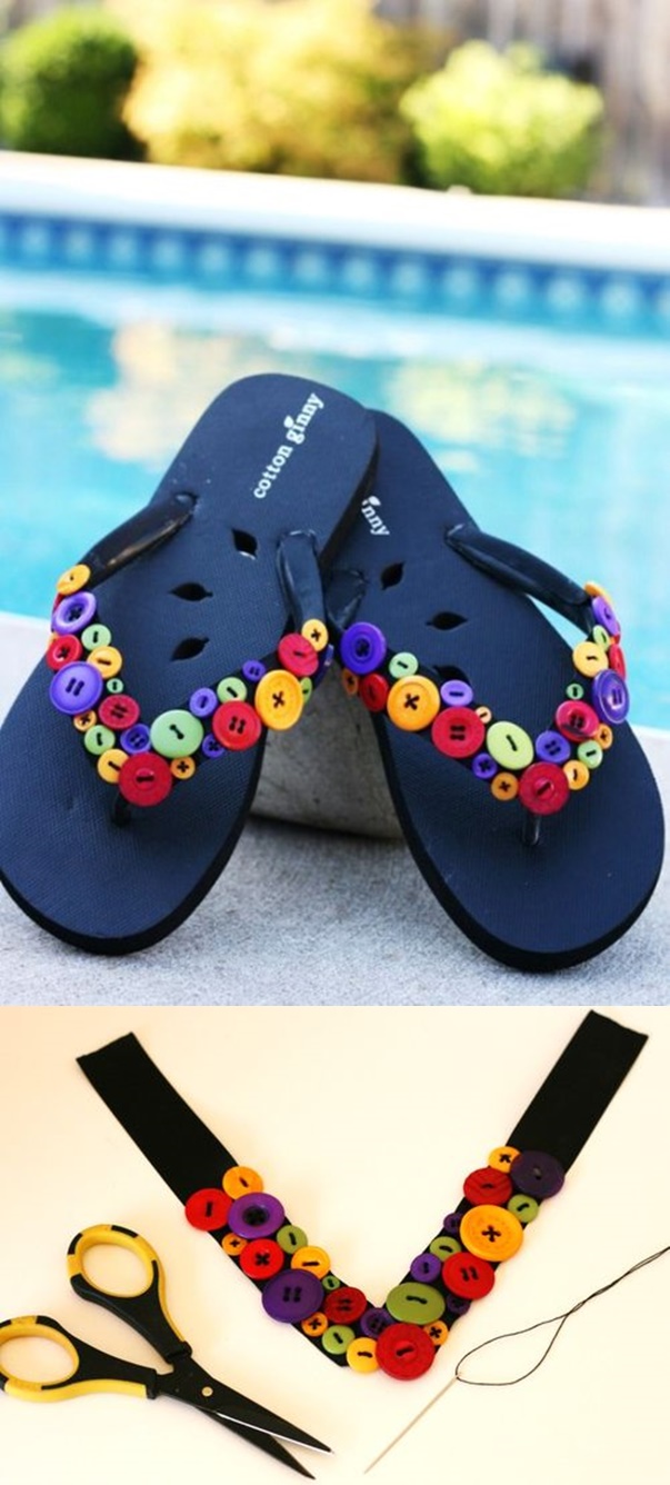 DIY Summer Flip Flop Makeover Ideas Tutorials - DIY Button Flip-Flops