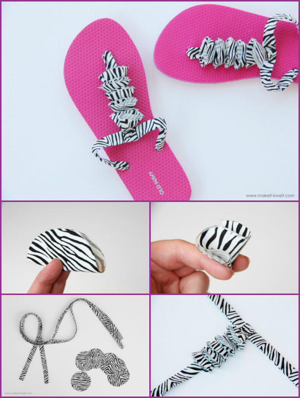 DIY Summer Flip Flop Makeover Ideas Tutorials - DIY Fabric Ruffle Flip Flops Refashion