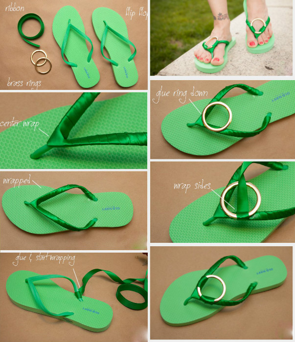 DIY Summer Flip Flop Makeover Ideas Tutorials - DIY Ribbon Flip Flops