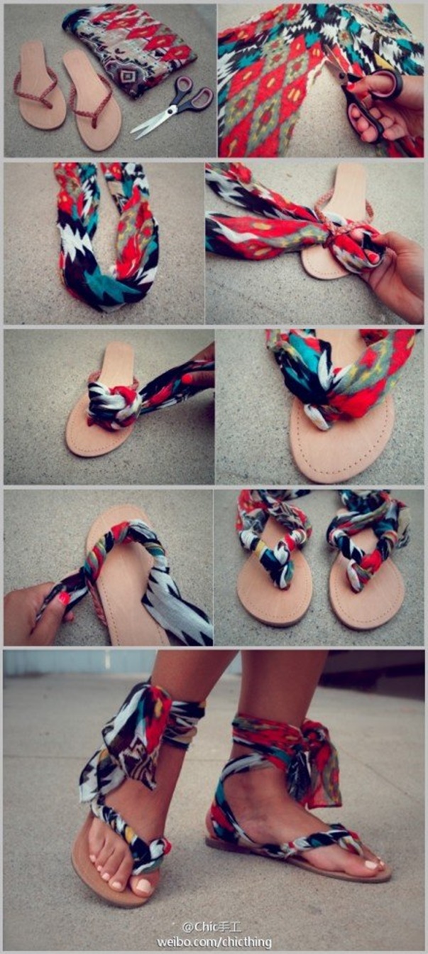 DIY Summer Flip Flop Makeover Ideas Tutorials - DIY Scarf Flip Flops