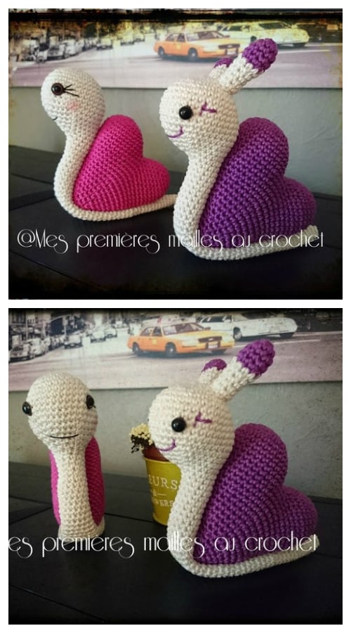 DIY Crochet Heart Snail Amigurumi Free Patterns