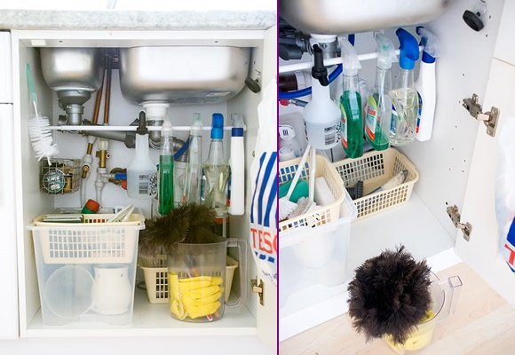 Tension Rod Uses to Keep Home Organized- Organize Cleaning Supply Under Sink