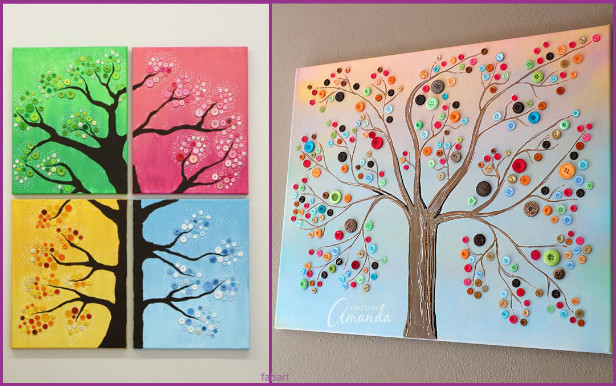 10 Fabulous Ways to Decorate Your Empty Wall-Button Tree Canvas