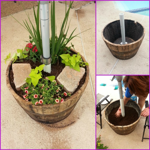 DIY Wood Barrel Umbrella Planter Stand Tutorial