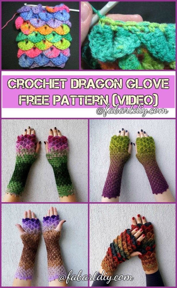 DIY Fingerless Crocodile Stitch Crochet Dragon Glove Free Pattern-Video